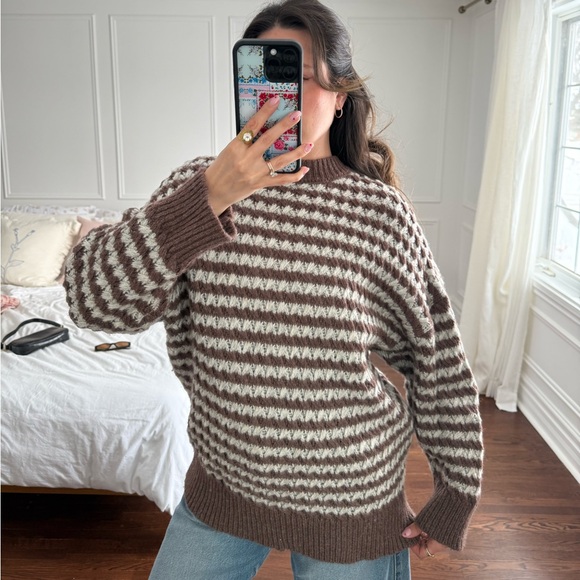 Zara Chocolate and Cream Striped Sweater - Picture 2 of 6